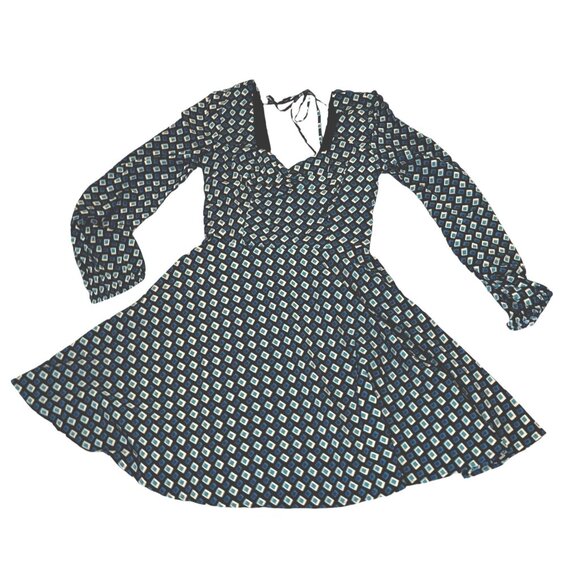 Band of the Free NWT Genevieve Teal Diamond Long Sleeve Mini Dress Sz Mediu Blue - Picture 9 of 13